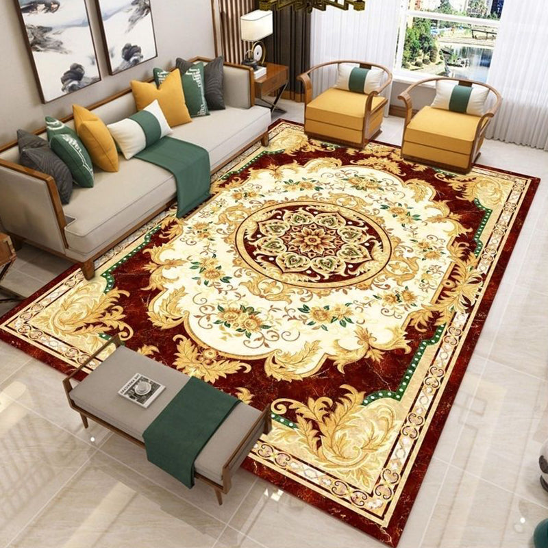 Rynx | Nostalgia Living Room Rug Multi Color Flower Print Area Rug Synthetic Non-Slip Backing Easy Care Indoor Rug
