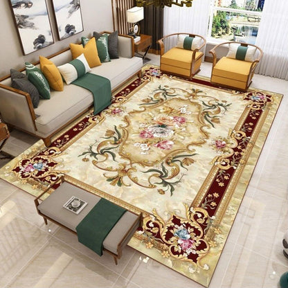 Rynx | Nostalgia Living Room Rug Multi Color Flower Print Area Rug Synthetic Non-Slip Backing Easy Care Indoor Rug