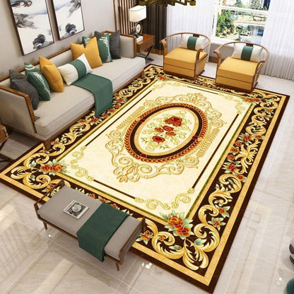 Rynx | Nostalgia Living Room Rug Multi Color Flower Print Area Rug Synthetic Non-Slip Backing Easy Care Indoor Rug