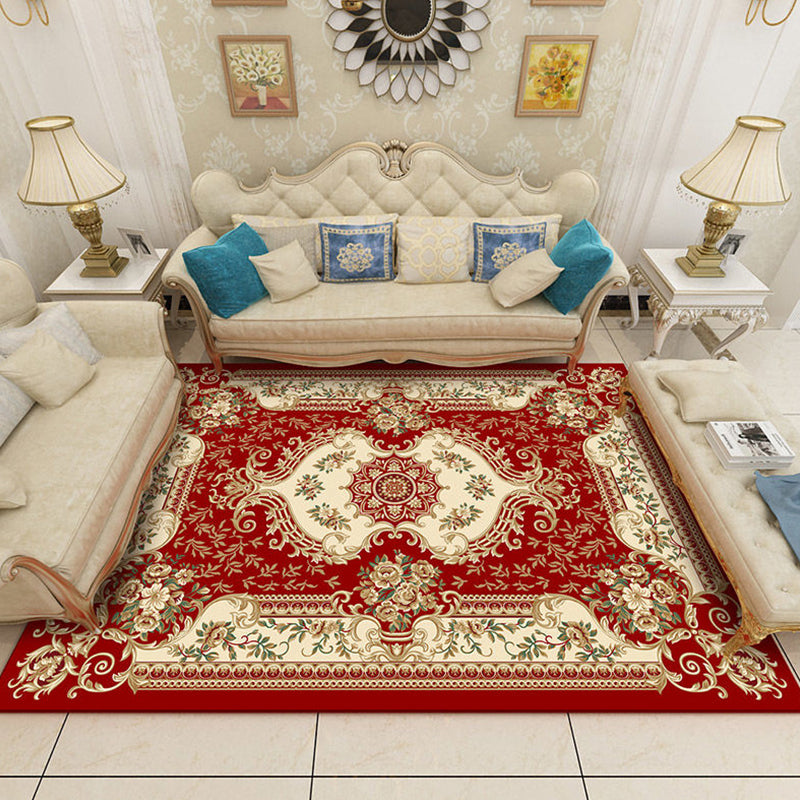 Rynx | Nostalgia Living Room Rug Multi Color Flower Print Area Rug Synthetic Non-Slip Backing Easy Care Indoor Rug