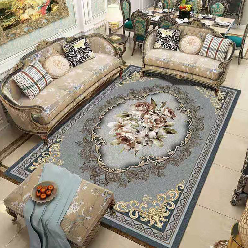 Rynx | Nostalgia Living Room Rug Multi Color Flower Print Area Rug Synthetic Non-Slip Backing Easy Care Indoor Rug
