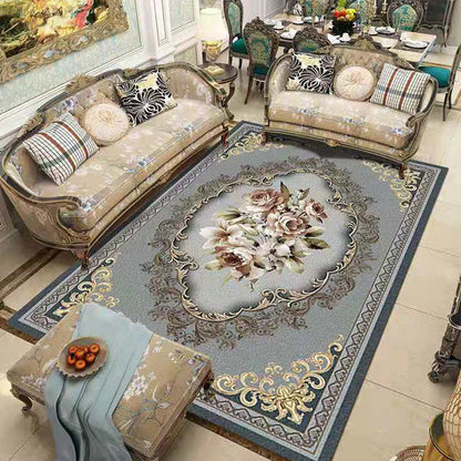 Rynx | Nostalgia Living Room Rug Multi Color Flower Print Area Rug Synthetic Non-Slip Backing Easy Care Indoor Rug