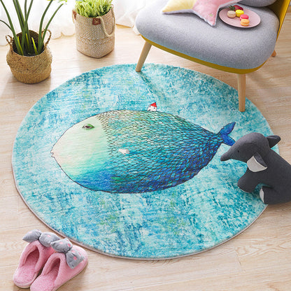 Rynx | Beautiful Children's Room Rug Blue Cartoon Printed Indoor Rug Lambswool Non-Slip Backing Stain Resistant Area Rug