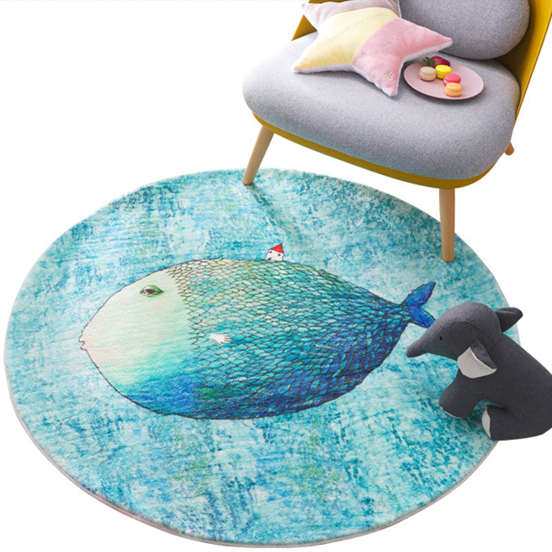Rynx | Beautiful Children's Room Rug Blue Cartoon Printed Indoor Rug Lambswool Non-Slip Backing Stain Resistant Area Rug