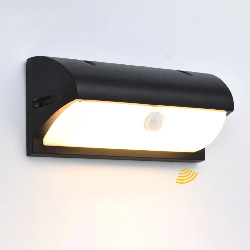 Rynx | Modern black LED outdoor wall lamp sconce with rectangular acrylic shade
