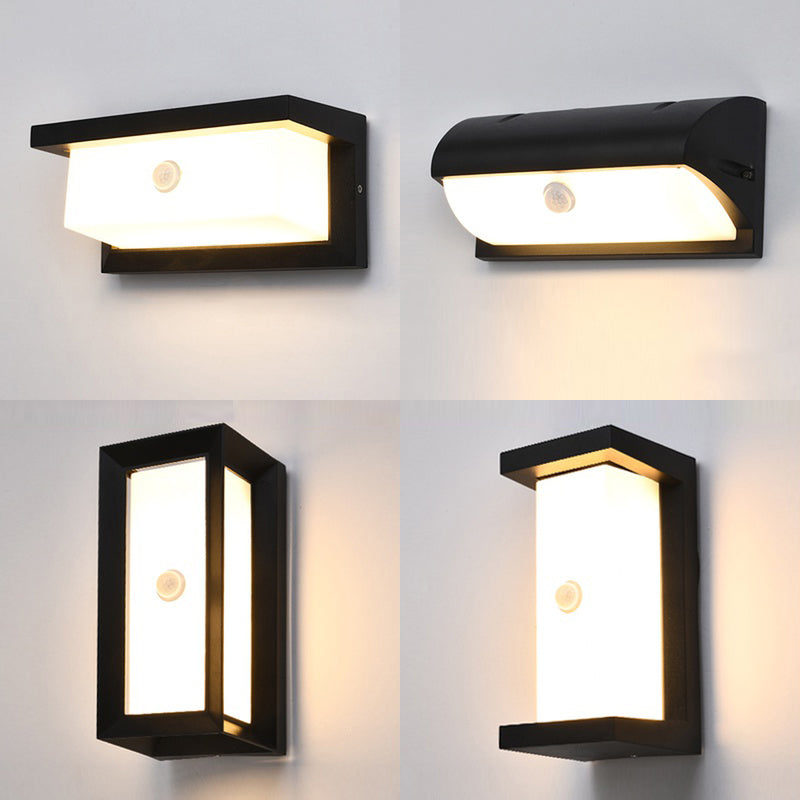 Rynx | Modern black LED outdoor wall lamp sconce with rectangular acrylic shade