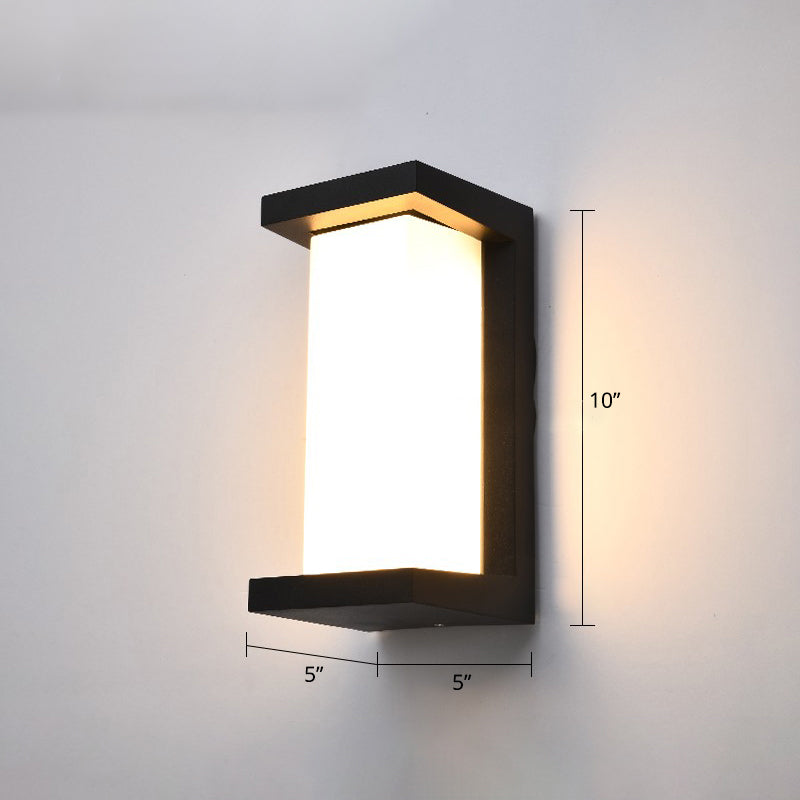 Rynx | Modern black LED outdoor wall lamp sconce with rectangular acrylic shade