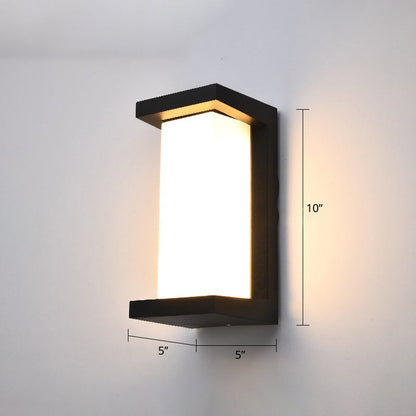 Rynx | Modern black LED outdoor wall lamp sconce with rectangular acrylic shade