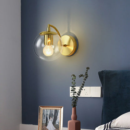 Rynx | Spherical Stair Wall Lighting Glass 1 Bulb Simple Style Wall Mounted Light in Brass