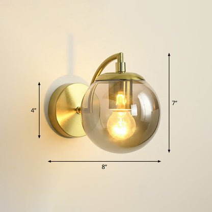 Rynx | Spherical Stair Wall Lighting Glass 1 Bulb Simple Style Wall Mounted Light in Brass