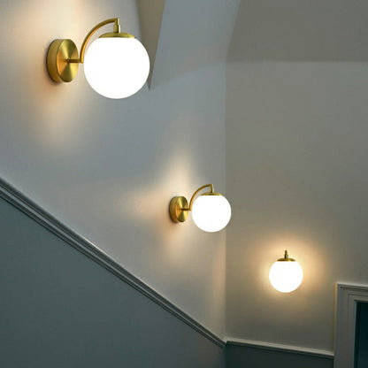 Rynx | Spherical Stair Wall Lighting Glass 1 Bulb Simple Style Wall Mounted Light in Brass