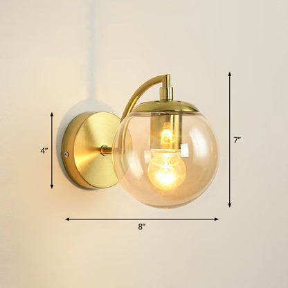 Rynx | Spherical Stair Wall Lighting Glass 1 Bulb Simple Style Wall Mounted Light in Brass