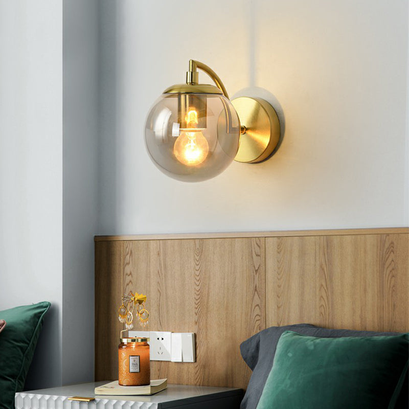 Rynx | Spherical Stair Wall Lighting Glass 1 Bulb Simple Style Wall Mounted Light in Brass