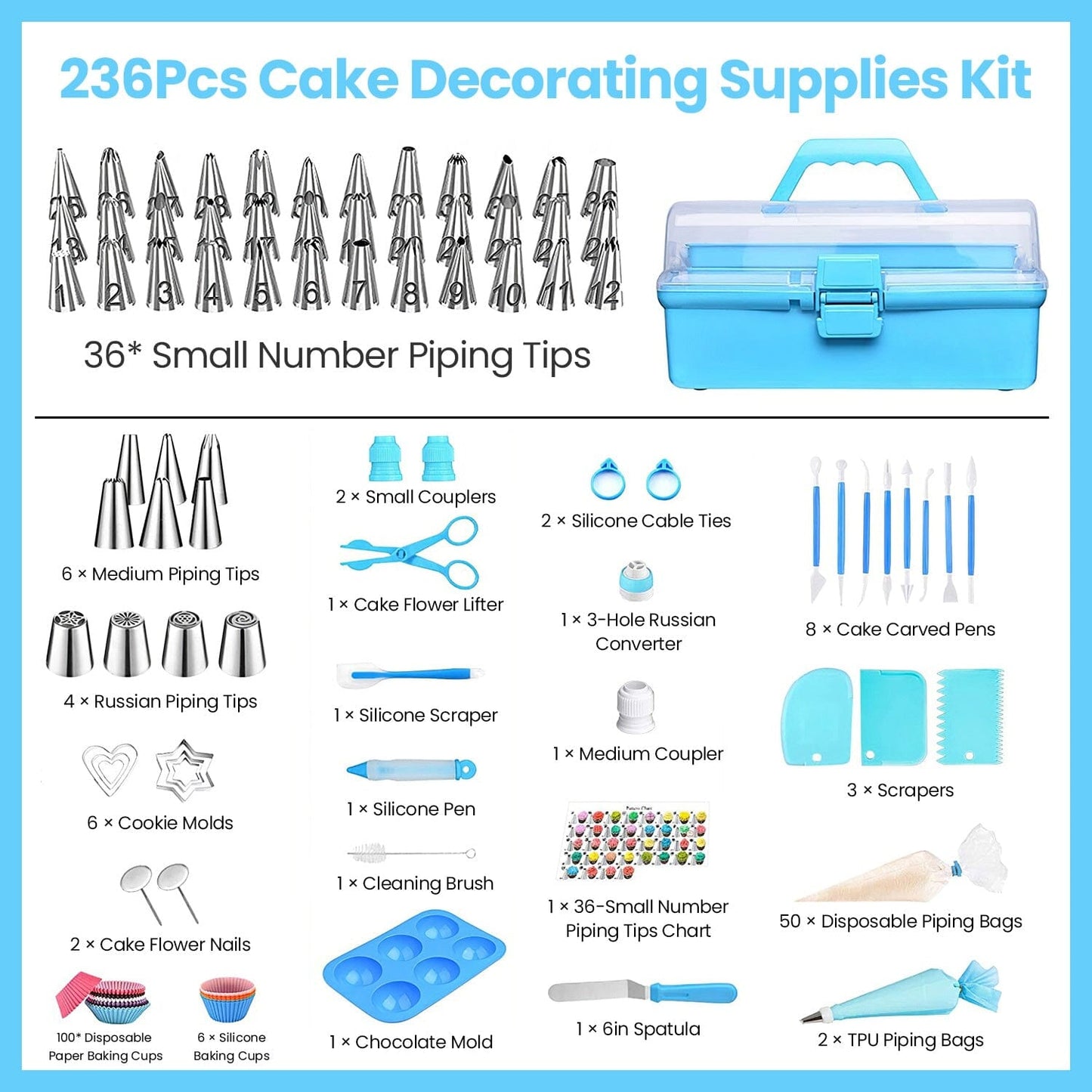 Rynx | 236 pieces: Cake decorating set Baking tools with piping tips Connectors