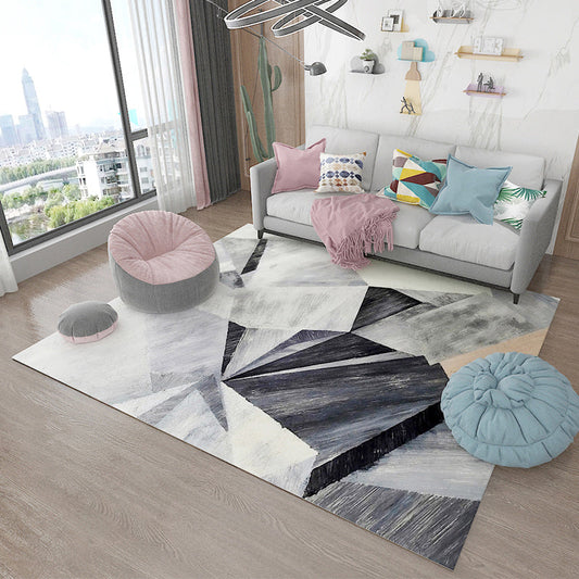 Rynx | Simple Living Room Carpet Multicolored Geometric Pattern Indoor Carpet Synthetic Non-Slip Back Pet-Friendly Area Rug
