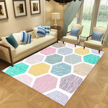 Rynx | Nordic Living Room Rug Multi-Color Geometric Indoor Rug Synthetics Anti-Slip Backing Machine Washable Area Carpet
