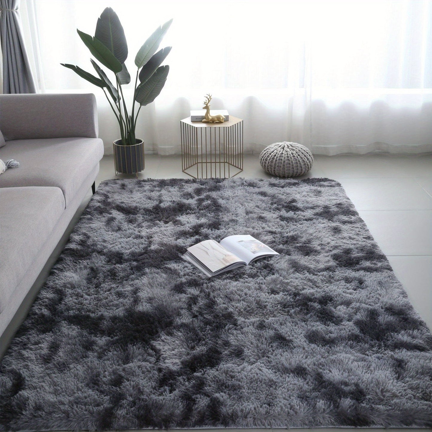 Rynx | 1pc Soft Plush Area Rug - Non-Slip Fuzzy Shaggy Bedside Carpet, Tie-Dyed Living Room Rug, Pet Friendly, Bedroom and Home Decor
