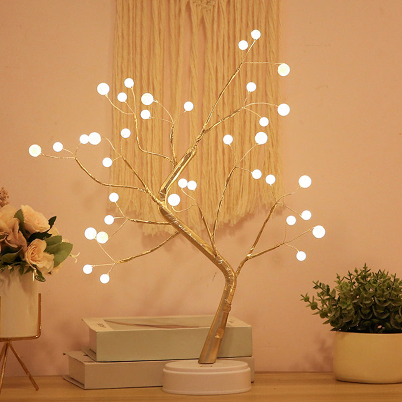Rynx | Artistic Pearl Tree LED Table Lamp Metal Girl Nightstand Battery Operated Night Light