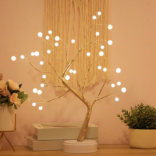 Rynx | Artistic Pearl Tree LED Table Lamp Metal Girl Nightstand Battery Operated Night Light