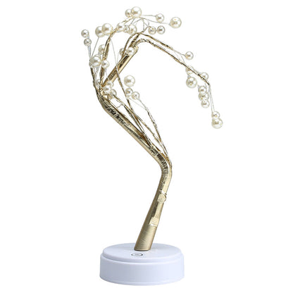 Rynx | Artistic Pearl Tree LED Table Lamp Metal Girl Nightstand Battery Operated Night Light