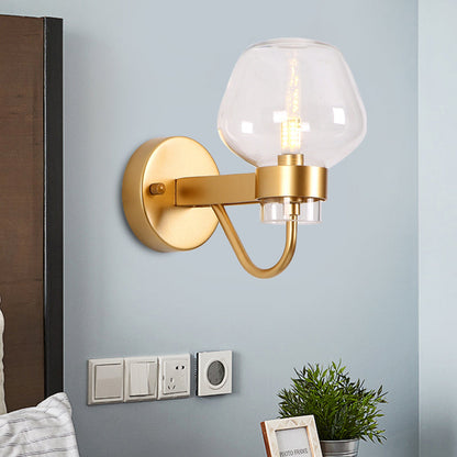 Rynx | 1 Bulb Glass Wall Lamp Traditional Clear/Amber/Smoke Gray Glass Wall Lighting Fixture for Nightstand