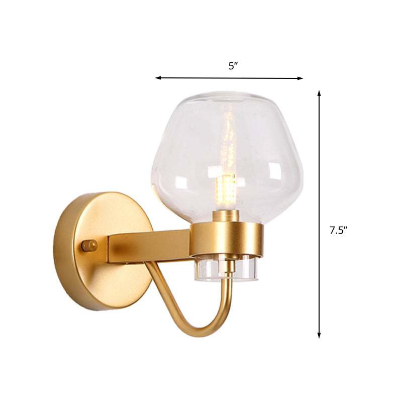Rynx | 1 Bulb Glass Wall Lamp Traditional Clear/Amber/Smoke Gray Glass Wall Lighting Fixture for Nightstand
