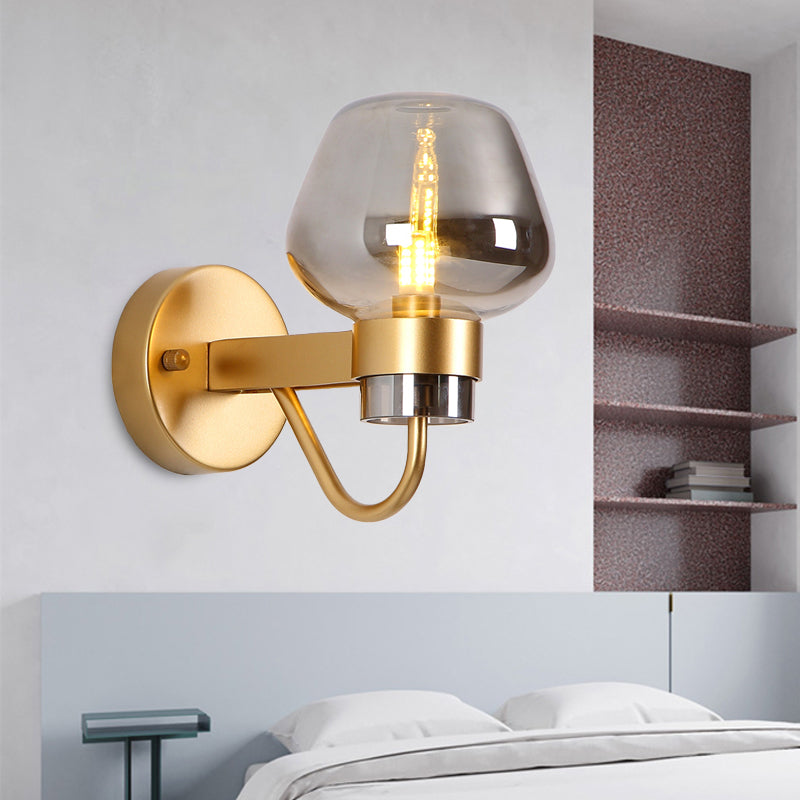 Rynx | 1 Bulb Glass Wall Lamp Traditional Clear/Amber/Smoke Gray Glass Wall Lighting Fixture for Nightstand