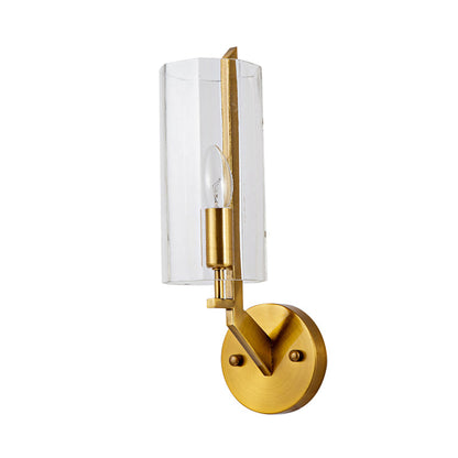 Rynx | 1/2 Light Bulbs Tube Wall Lamp Traditional Clear Glass Wall Lighting Fixture in Gold for Bedside