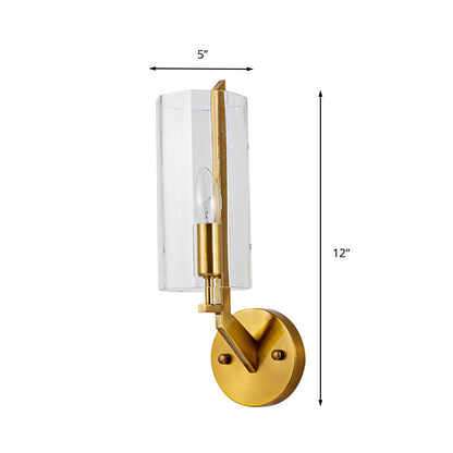 Rynx | 1/2 Light Bulbs Tube Wall Lamp Traditional Clear Glass Wall Lighting Fixture in Gold for Bedside