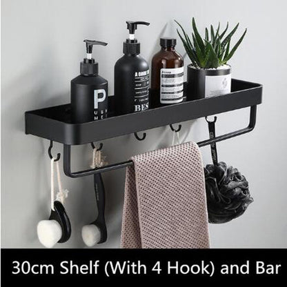 Rynx | Black Bathroom Shelf Space Aluminium Wall Mounted