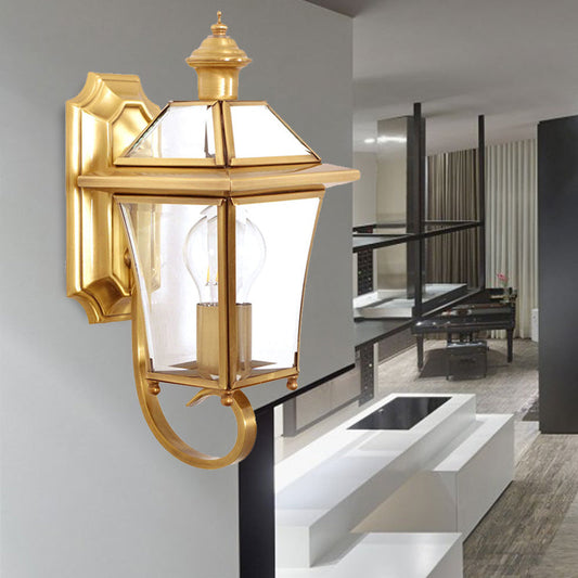 Rynx | Curved Arm Wall Lamp Traditional Clear/Structured Glass 1 Bulb Wall-Mounted Lamp for Balcony