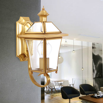 Rynx | Curved Arm Wall Lamp Traditional Clear/Structured Glass 1 Bulb Wall-Mounted Lamp for Balcony