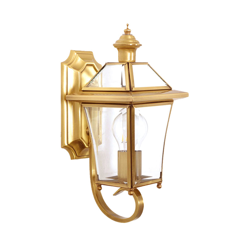 Rynx | Curved Arm Wall Lamp Traditional Clear/Structured Glass 1 Bulb Wall-Mounted Lamp for Balcony