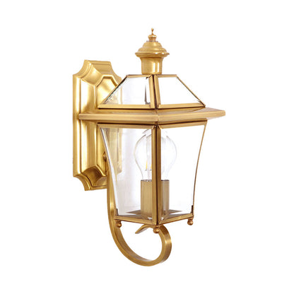 Rynx | Curved Arm Wall Lamp Traditional Clear/Structured Glass 1 Bulb Wall-Mounted Lamp for Balcony