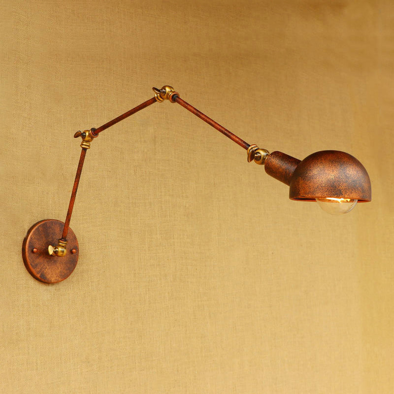 Rynx | 4"/6.5" Dia Domed Metal Wall Lamp Fixture Vintage Style 1 Head Study Room Adjustable Wall Light in Rust