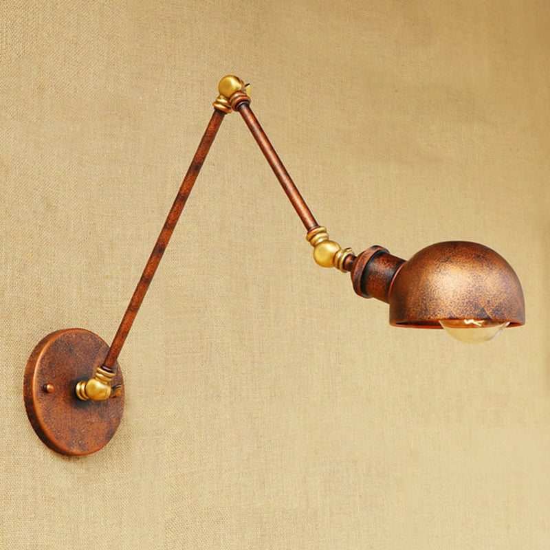 Rynx | 4"/6.5" Dia Domed Metal Wall Lamp Fixture Vintage Style 1 Head Study Room Adjustable Wall Light in Rust
