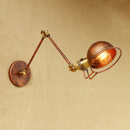 Rynx | Vintage Industrial Bowl Wall Lamp 1 Light Iron Wall Lamp with Rotatable Arm in Black/Metal