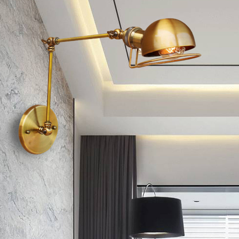Rynx | Vintage Industrial Bowl Wall Lamp 1 Light Iron Wall Lamp with Rotatable Arm in Black/Metal