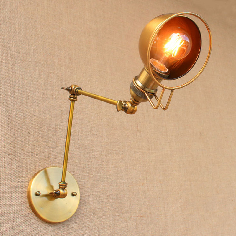 Rynx | Vintage Industrial Bowl Wall Lamp 1 Light Iron Wall Lamp with Rotatable Arm in Black/Metal