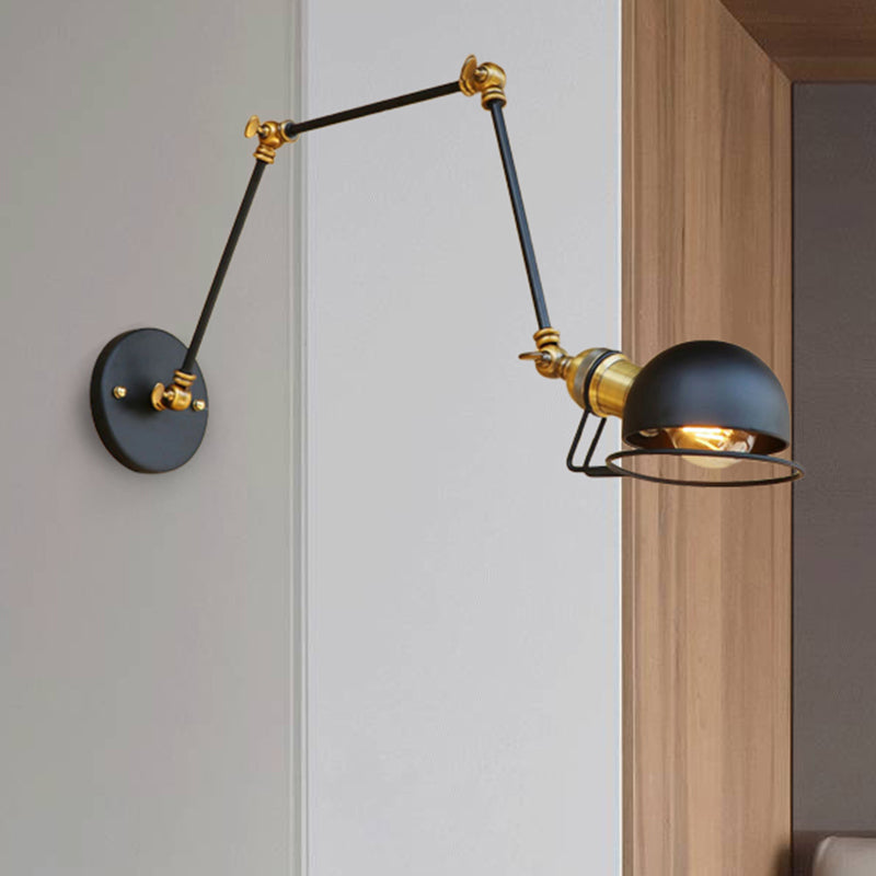 Rynx | Vintage Industrial Bowl Wall Lamp 1 Light Iron Wall Lamp with Rotatable Arm in Black/Metal