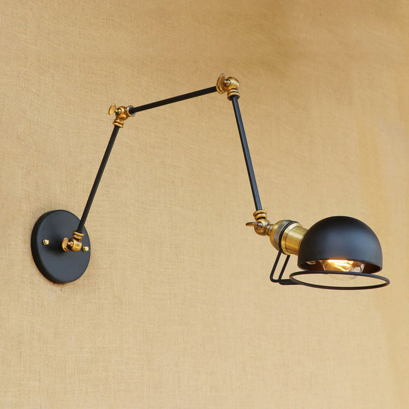Rynx | Vintage Industrial Bowl Wall Lamp 1 Light Iron Wall Lamp with Rotatable Arm in Black/Metal
