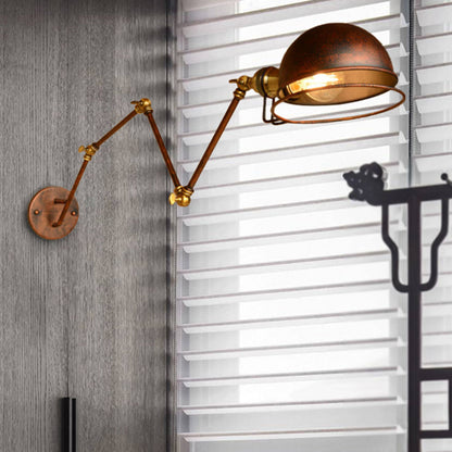 Rynx | Vintage Industrial Bowl Wall Lamp 1 Light Iron Wall Lamp with Rotatable Arm in Black/Metal