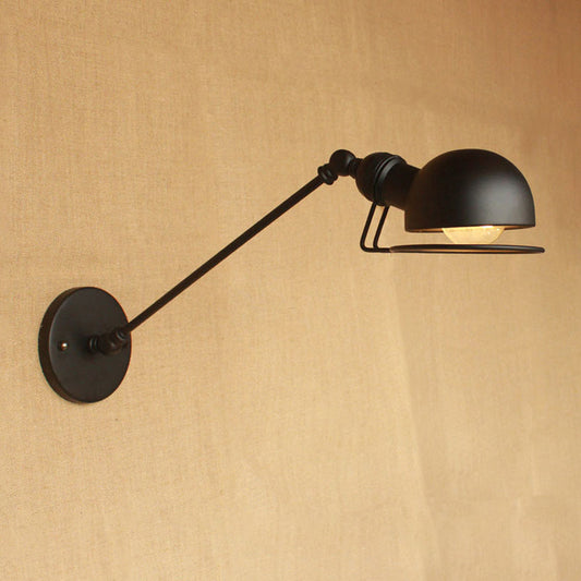 Rynx | Vintage Industrial Bowl Wall Lamp 1 Light Iron Wall Lamp with Rotatable Arm in Black/Metal