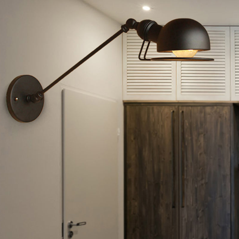 Rynx | Vintage Industrial Bowl Wall Lamp 1 Light Iron Wall Lamp with Rotatable Arm in Black/Metal