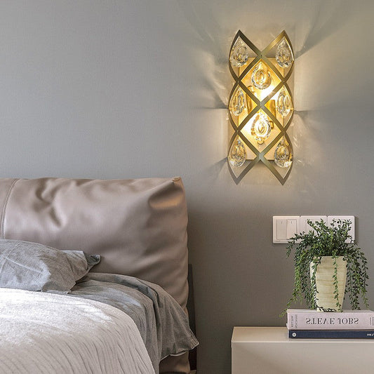 Rynx | Metal Spiral Wall Lamp Traditionary 2 Heads Gold Wall Lighting with Crystal Drop for Bedside