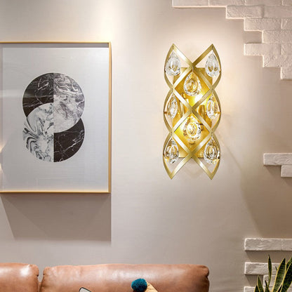 Rynx | Metal Spiral Wall Lamp Traditionary 2 Heads Gold Wall Lighting with Crystal Drop for Bedside