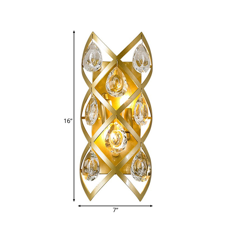 Rynx | Metal Spiral Wall Lamp Traditionary 2 Heads Gold Wall Lighting with Crystal Drop for Bedside