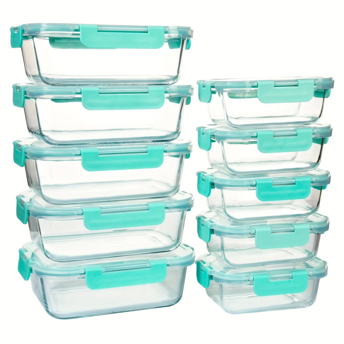 Rynx | 10-Pack Glass Meal Prep Containers Set with Airtight Lids – Durable Food Storage & Glass Lunch Boxes for Home, Kitchen, Office Mint Green