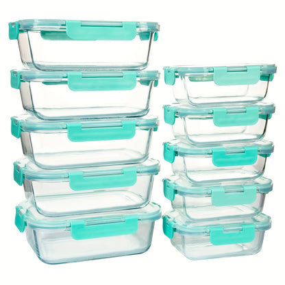 Rynx | 10-Pack Glass Meal Prep Containers Set with Airtight Lids – Durable Food Storage & Glass Lunch Boxes for Home, Kitchen, Office Mint Green
