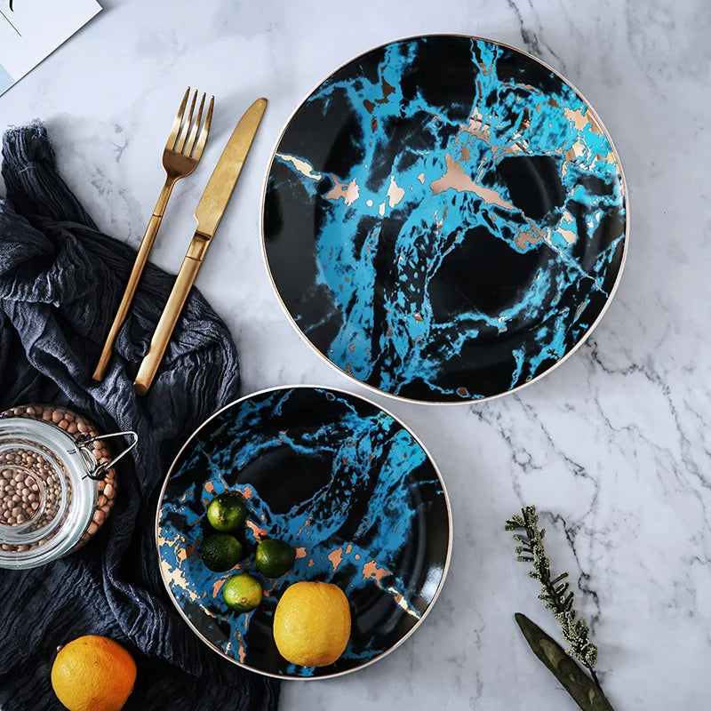 Rynx | 8/10 Inch Marble Ceramic Dinner Plates